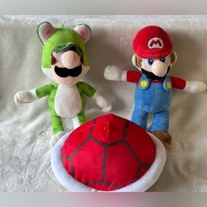 Mario Bros Lot 3 Mario, Red Turtle Shell, Luigi Cat Suit Nintendo Stuffed Plush